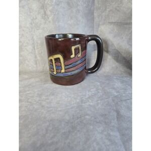 Mara Mexico Coffee Mug Treble Clef Music Notes On Staff Brown Heavy Pottery